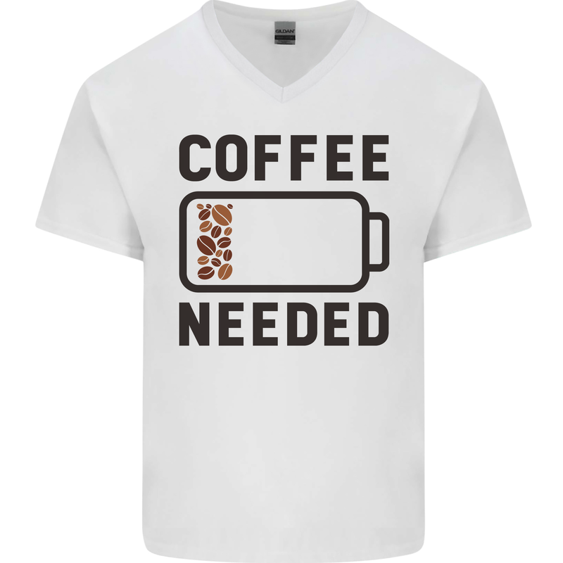 Coffee Needed Funny Addict Mens V-Neck Cotton T-Shirt White