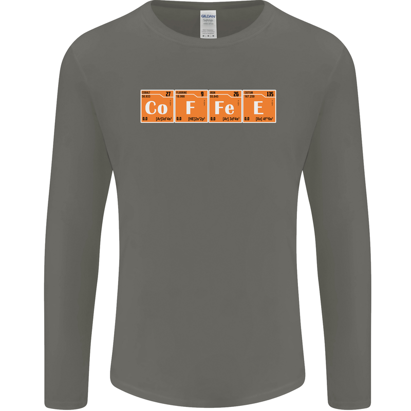 Coffee Periodic Table Chemistry Geek Funny Mens Long Sleeve T-Shirt Charcoal