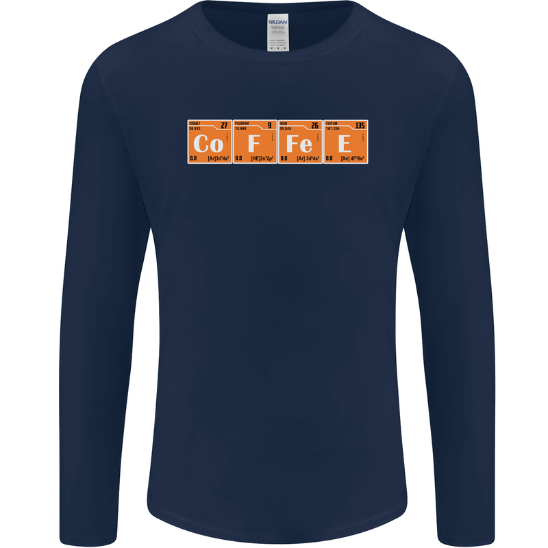 Coffee Periodic Table Chemistry Geek Funny Mens Long Sleeve T-Shirt Navy Blue