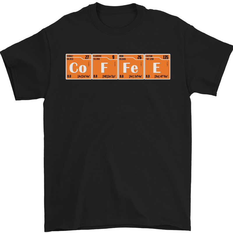 Coffee Periodic Table Chemistry Geek Funny Mens T-Shirt Cotton Gildan Black