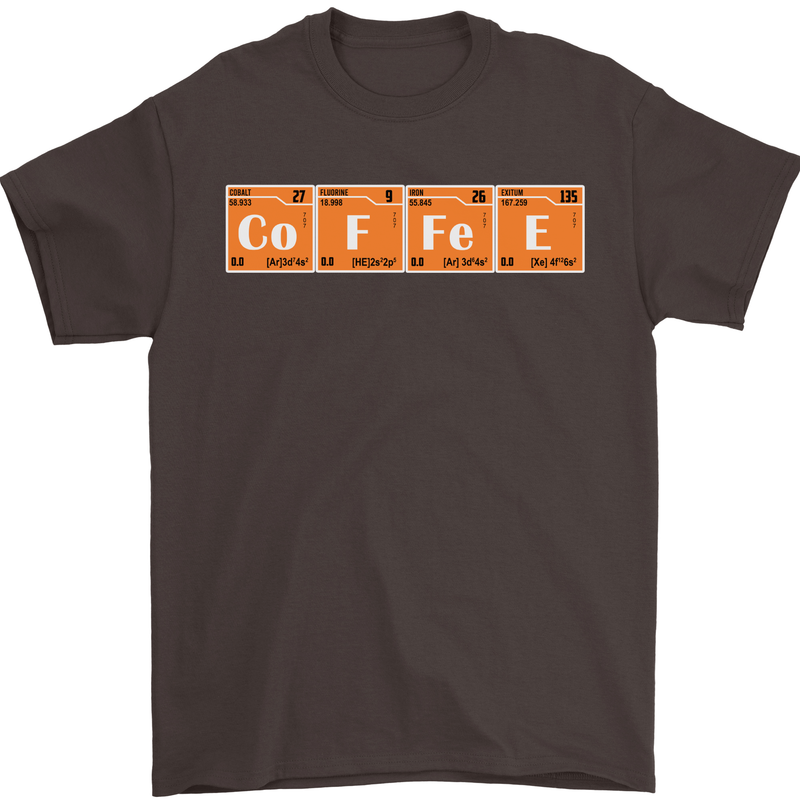 Coffee Periodic Table Chemistry Geek Funny Mens T-Shirt Cotton Gildan Dark Chocolate