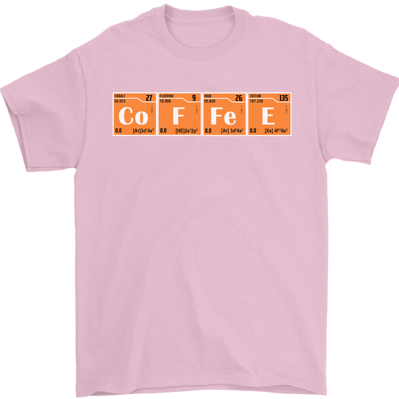 Coffee Periodic Table Chemistry Geek Funny Mens T-Shirt Cotton Gildan Light Pink