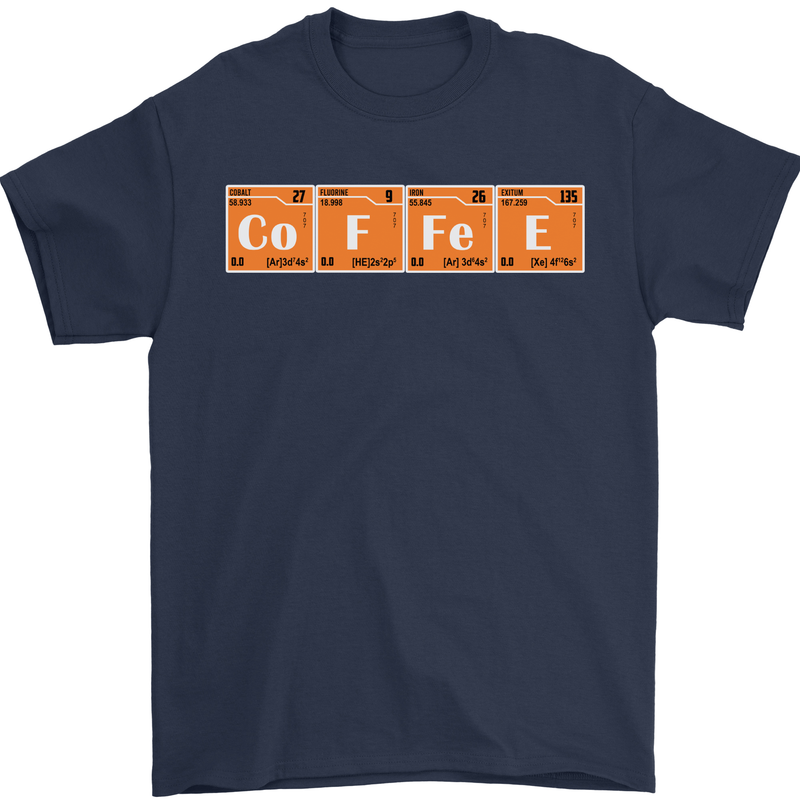Coffee Periodic Table Chemistry Geek Funny Mens T-Shirt Cotton Gildan Navy Blue