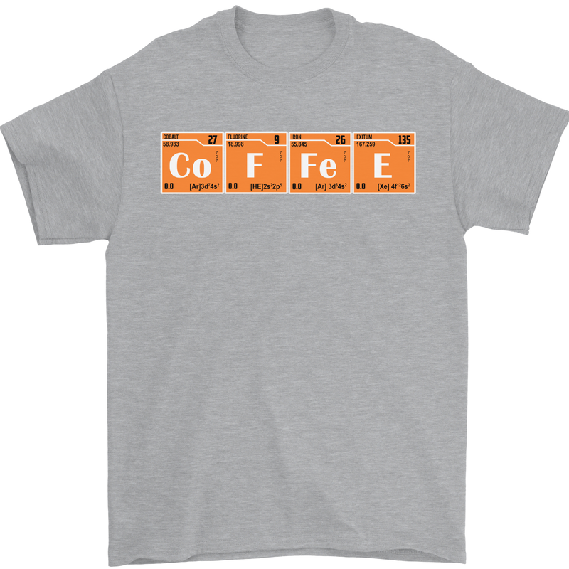 Coffee Periodic Table Chemistry Geek Funny Mens T-Shirt Cotton Gildan Sports Grey