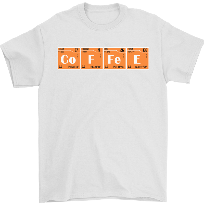 Coffee Periodic Table Chemistry Geek Funny Mens T-Shirt Cotton Gildan White
