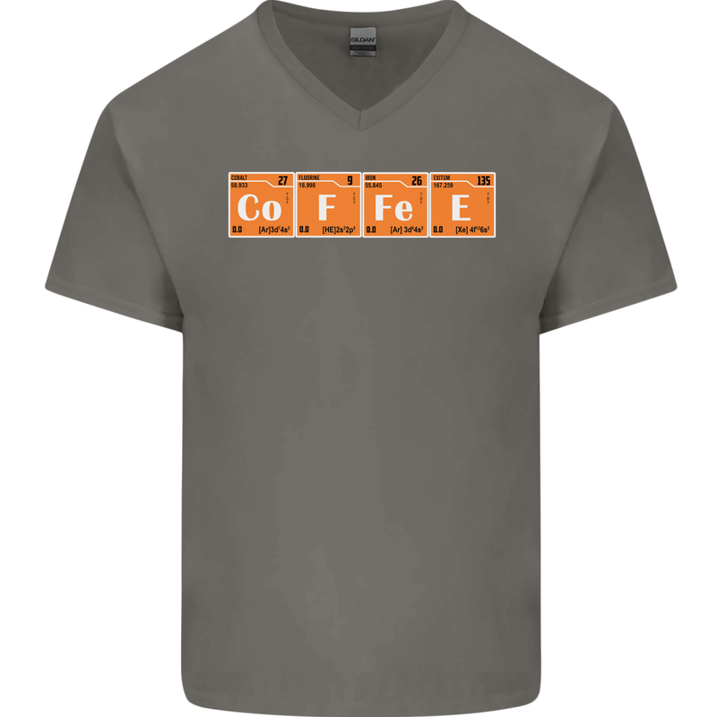 Coffee Periodic Table Chemistry Geek Funny Mens V-Neck Cotton T-Shirt Charcoal