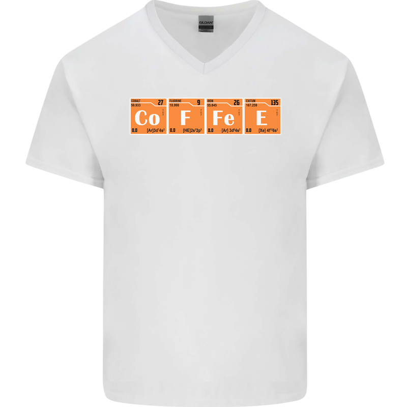Coffee Periodic Table Chemistry Geek Funny Mens V-Neck Cotton T-Shirt White