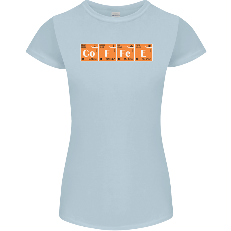 Coffee Periodic Table Chemistry Geek Funny Womens Petite Cut T-Shirt Light Blue