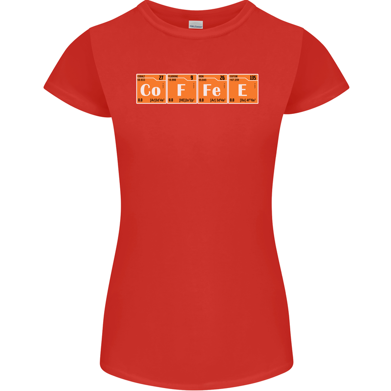Coffee Periodic Table Chemistry Geek Funny Womens Petite Cut T-Shirt Red