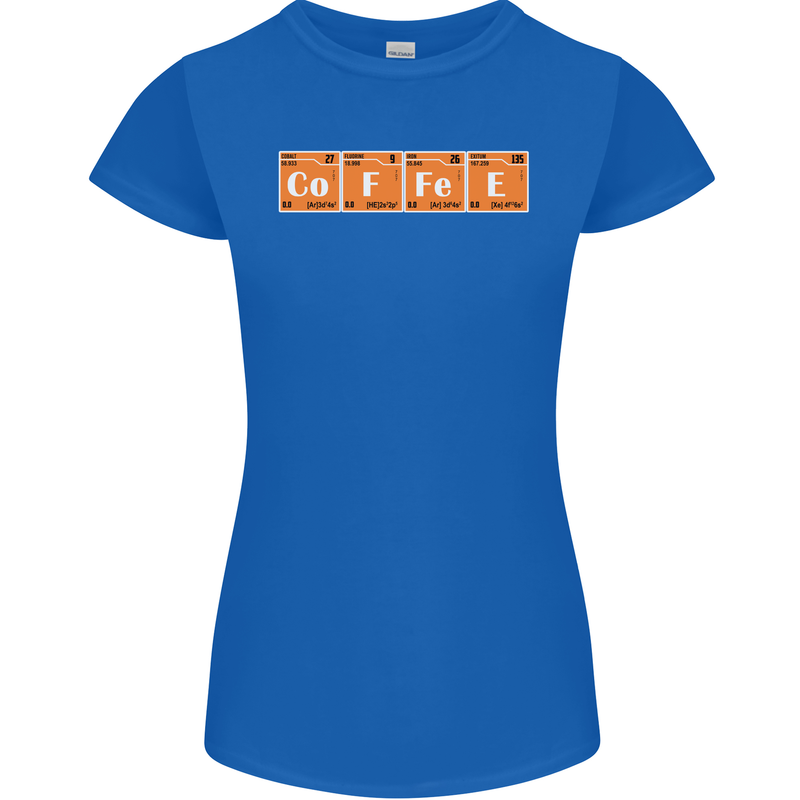 Coffee Periodic Table Chemistry Geek Funny Womens Petite Cut T-Shirt Royal Blue