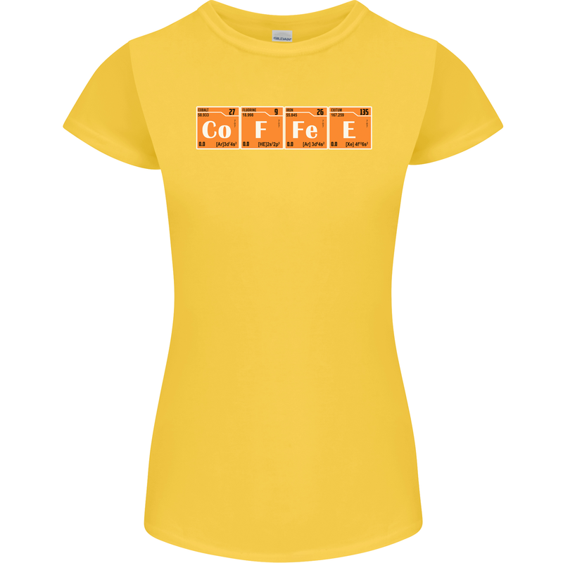 Coffee Periodic Table Chemistry Geek Funny Womens Petite Cut T-Shirt Yellow