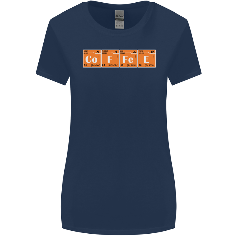 Coffee Periodic Table Chemistry Geek Funny Womens Wider Cut T-Shirt Navy Blue