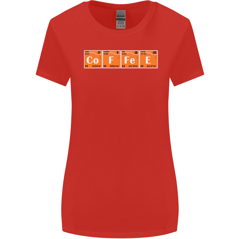 Coffee Periodic Table Chemistry Geek Funny Womens Wider Cut T-Shirt Red