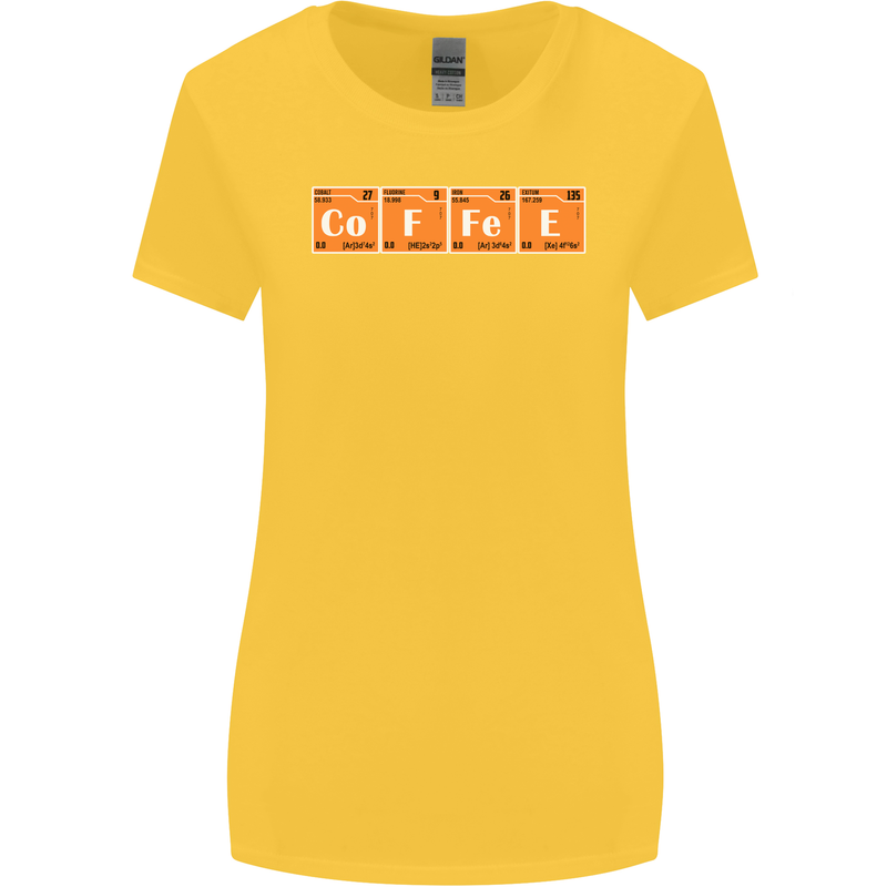 Coffee Periodic Table Chemistry Geek Funny Womens Wider Cut T-Shirt Yellow