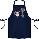 Coffee am Wine pm Funny Alcohol Prosecco Cotton Apron 100% Organic Navy Blue
