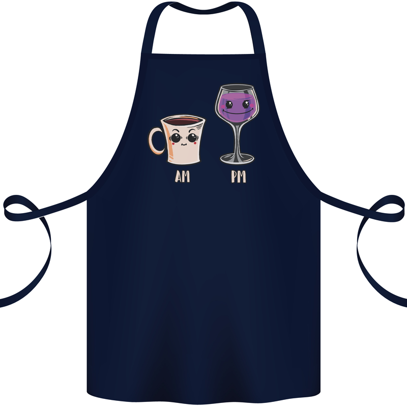 Coffee am Wine pm Funny Alcohol Prosecco Cotton Apron 100% Organic Navy Blue