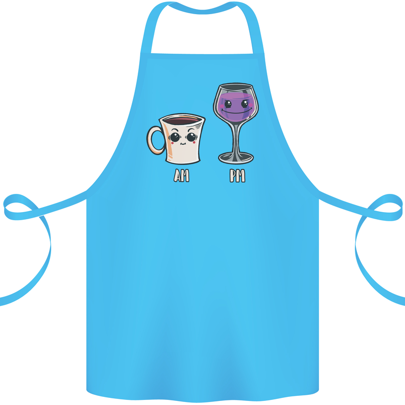 Coffee am Wine pm Funny Alcohol Prosecco Cotton Apron 100% Organic Turquoise