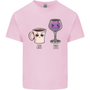 Coffee am Wine pm Funny Alcohol Prosecco Kids T-Shirt Childrens Light Pink