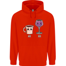 Coffee am Wine pm Funny Alcohol Prosecco Mens 80% Cotton Hoodie Bright Red