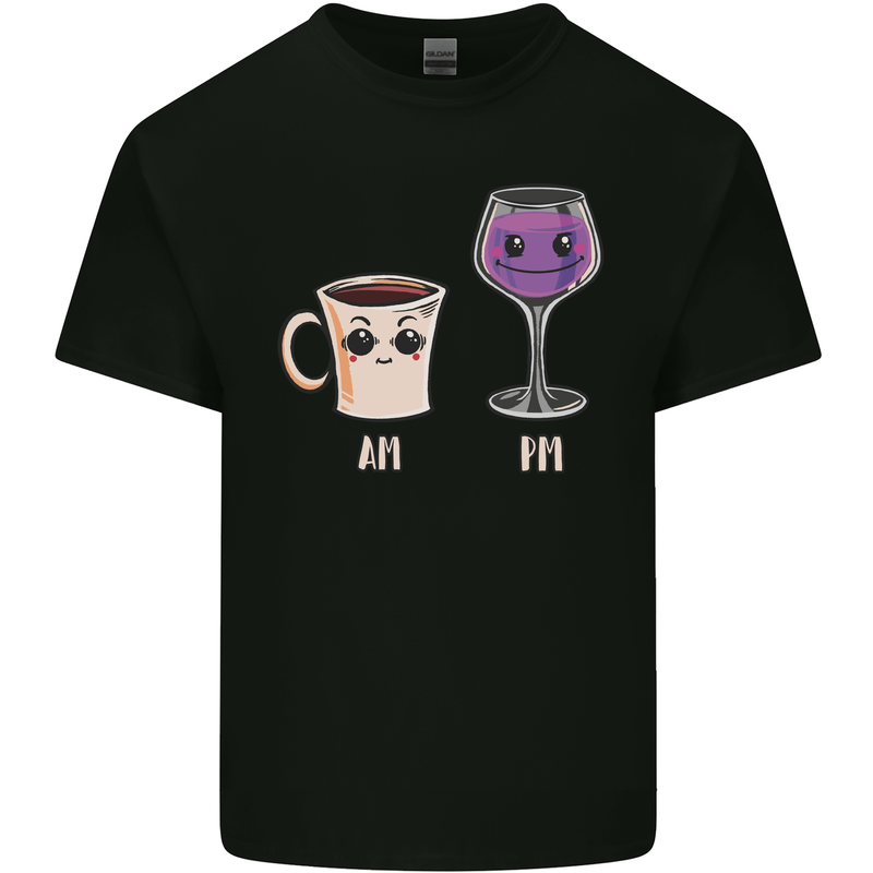 Coffee am Wine pm Funny Alcohol Prosecco Mens Cotton T-Shirt Tee Top Black