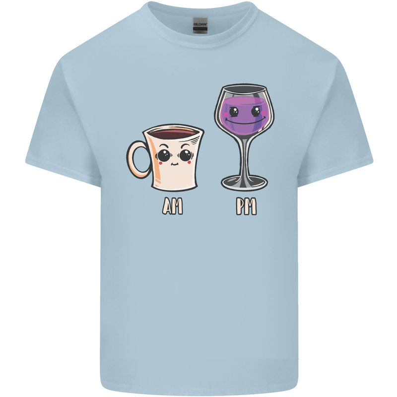 Coffee am Wine pm Funny Alcohol Prosecco Mens Cotton T-Shirt Tee Top Light Blue