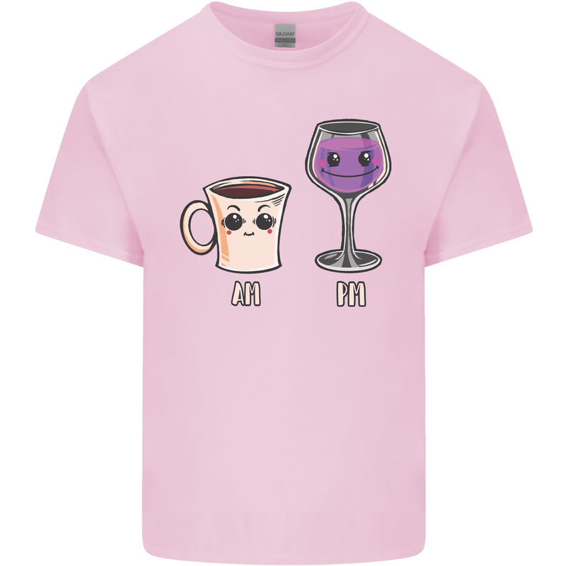 Coffee am Wine pm Funny Alcohol Prosecco Mens Cotton T-Shirt Tee Top Light Pink