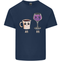 Coffee am Wine pm Funny Alcohol Prosecco Mens Cotton T-Shirt Tee Top Navy Blue