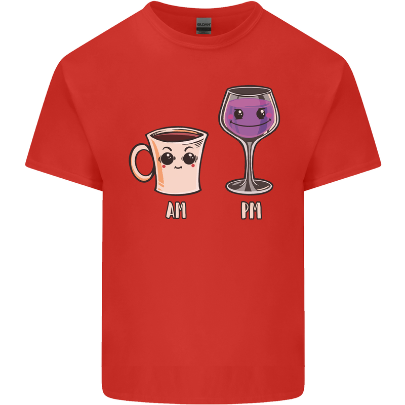 Coffee am Wine pm Funny Alcohol Prosecco Mens Cotton T-Shirt Tee Top Red