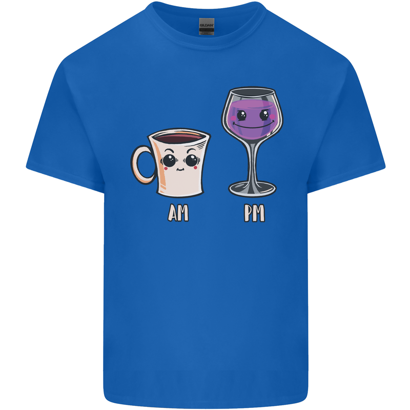 Coffee am Wine pm Funny Alcohol Prosecco Mens Cotton T-Shirt Tee Top Royal Blue