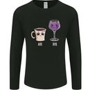 Coffee am Wine pm Funny Alcohol Prosecco Mens Long Sleeve T-Shirt Black
