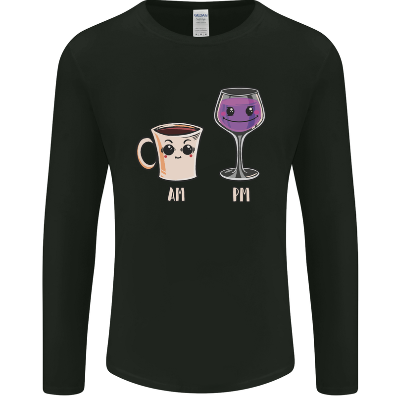 Coffee am Wine pm Funny Alcohol Prosecco Mens Long Sleeve T-Shirt Black