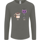 Coffee am Wine pm Funny Alcohol Prosecco Mens Long Sleeve T-Shirt Charcoal