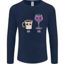 Coffee am Wine pm Funny Alcohol Prosecco Mens Long Sleeve T-Shirt Navy Blue