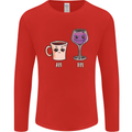 Coffee am Wine pm Funny Alcohol Prosecco Mens Long Sleeve T-Shirt Red