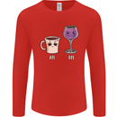Coffee am Wine pm Funny Alcohol Prosecco Mens Long Sleeve T-Shirt Red