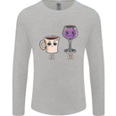 Coffee am Wine pm Funny Alcohol Prosecco Mens Long Sleeve T-Shirt Sports Grey