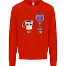 Coffee am Wine pm Funny Alcohol Prosecco Mens Sweatshirt Jumper Bright Red