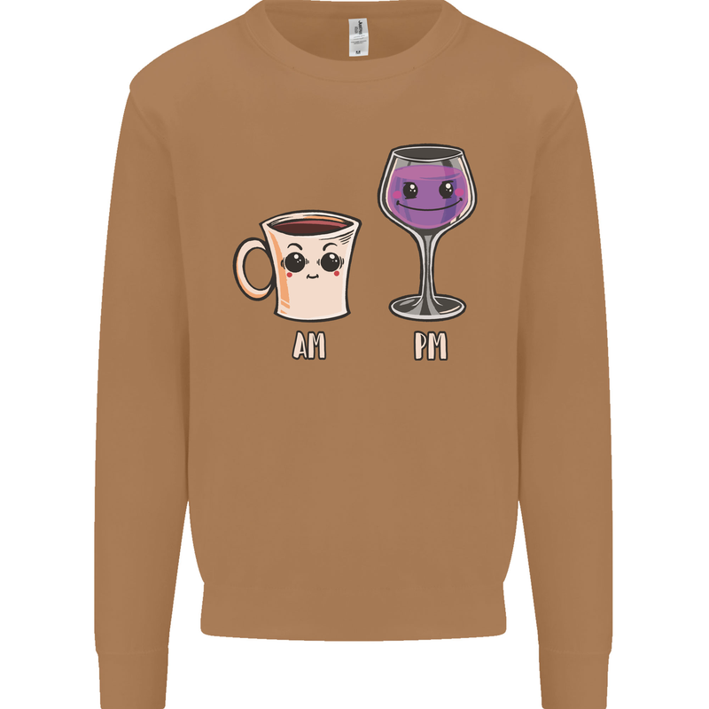 Coffee am Wine pm Funny Alcohol Prosecco Mens Sweatshirt Jumper Caramel Latte