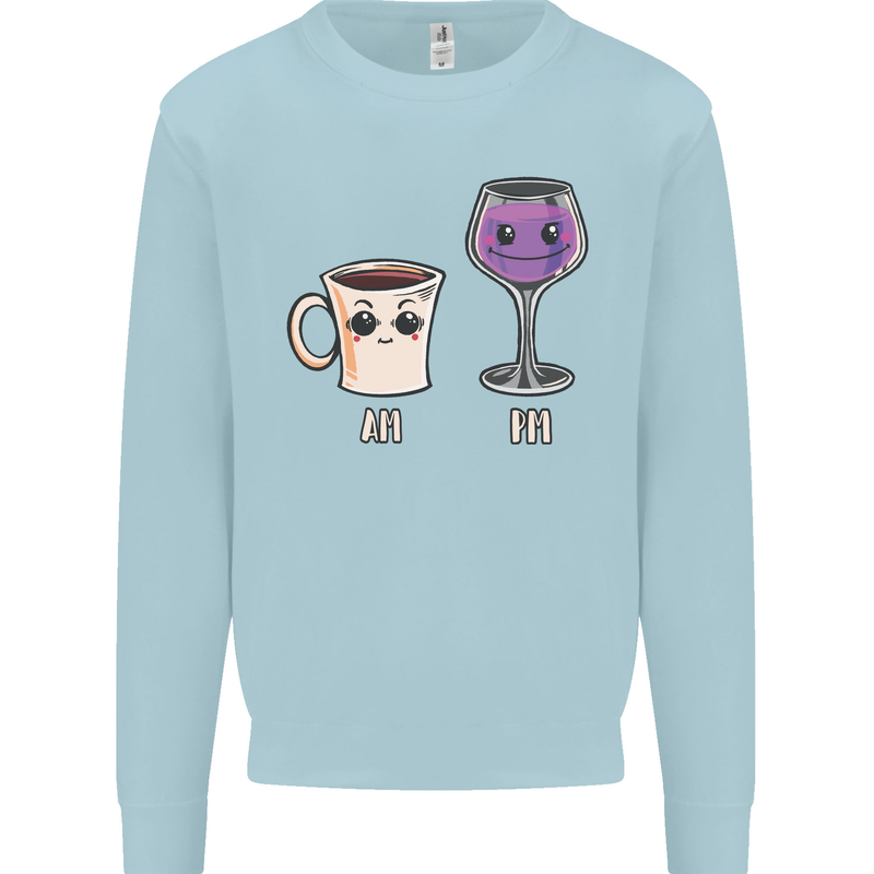 Coffee am Wine pm Funny Alcohol Prosecco Mens Sweatshirt Jumper Light Blue