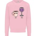 Coffee am Wine pm Funny Alcohol Prosecco Mens Sweatshirt Jumper Light Pink