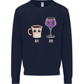 Coffee am Wine pm Funny Alcohol Prosecco Mens Sweatshirt Jumper Navy Blue
