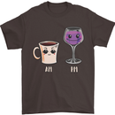 Coffee am Wine pm Funny Alcohol Prosecco Mens T-Shirt Cotton Gildan Dark Chocolate
