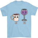 Coffee am Wine pm Funny Alcohol Prosecco Mens T-Shirt Cotton Gildan Light Blue