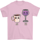 Coffee am Wine pm Funny Alcohol Prosecco Mens T-Shirt Cotton Gildan Light Pink