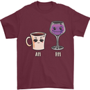 Coffee am Wine pm Funny Alcohol Prosecco Mens T-Shirt Cotton Gildan Maroon