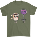 Coffee am Wine pm Funny Alcohol Prosecco Mens T-Shirt Cotton Gildan Military Green