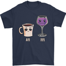 Coffee am Wine pm Funny Alcohol Prosecco Mens T-Shirt Cotton Gildan Navy Blue
