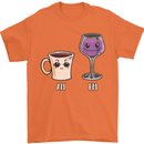 Coffee am Wine pm Funny Alcohol Prosecco Mens T-Shirt Cotton Gildan Orange
