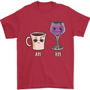 Coffee am Wine pm Funny Alcohol Prosecco Mens T-Shirt Cotton Gildan Red