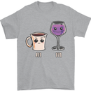 Coffee am Wine pm Funny Alcohol Prosecco Mens T-Shirt Cotton Gildan Sports Grey